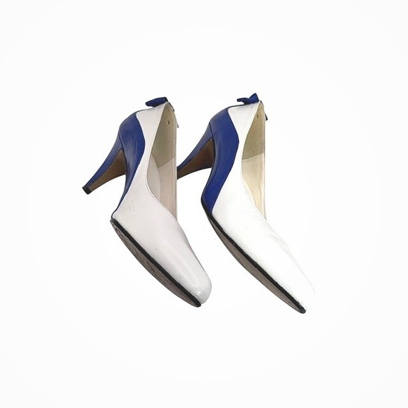 Cervelle Vintage White Blue Colorblock Pointed Toe Heels Size 8B 80's Retro Glam - Picture 8 of 12